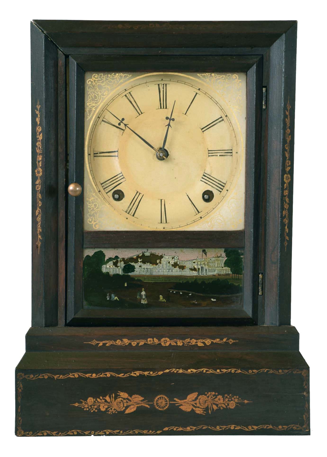 Forestville Mfg. Co., J.C. Brown, Bristol, Conn., 8 day, time and strike spring brass movement cottage clock — Antique Clocks Price Guide