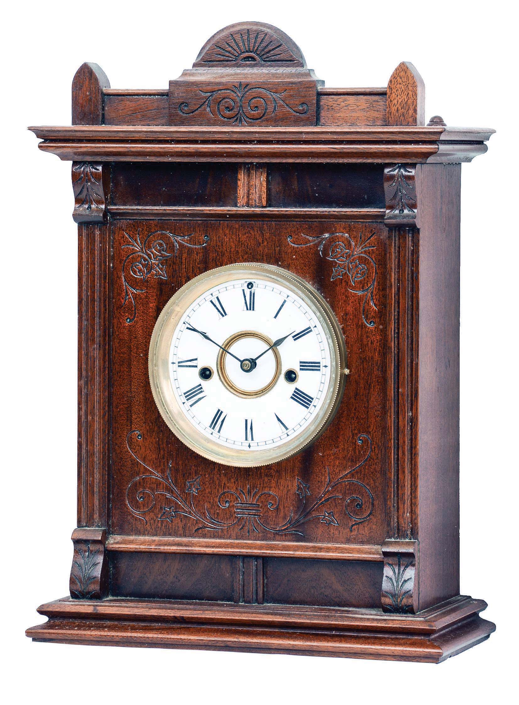 Welch, Spring & Co., Forestville, Conn., "Cabinet No. 3", 8 day, time and strike spring brass movement shelf clock with "Patti" style movement. — Antique Clocks Price Guide
