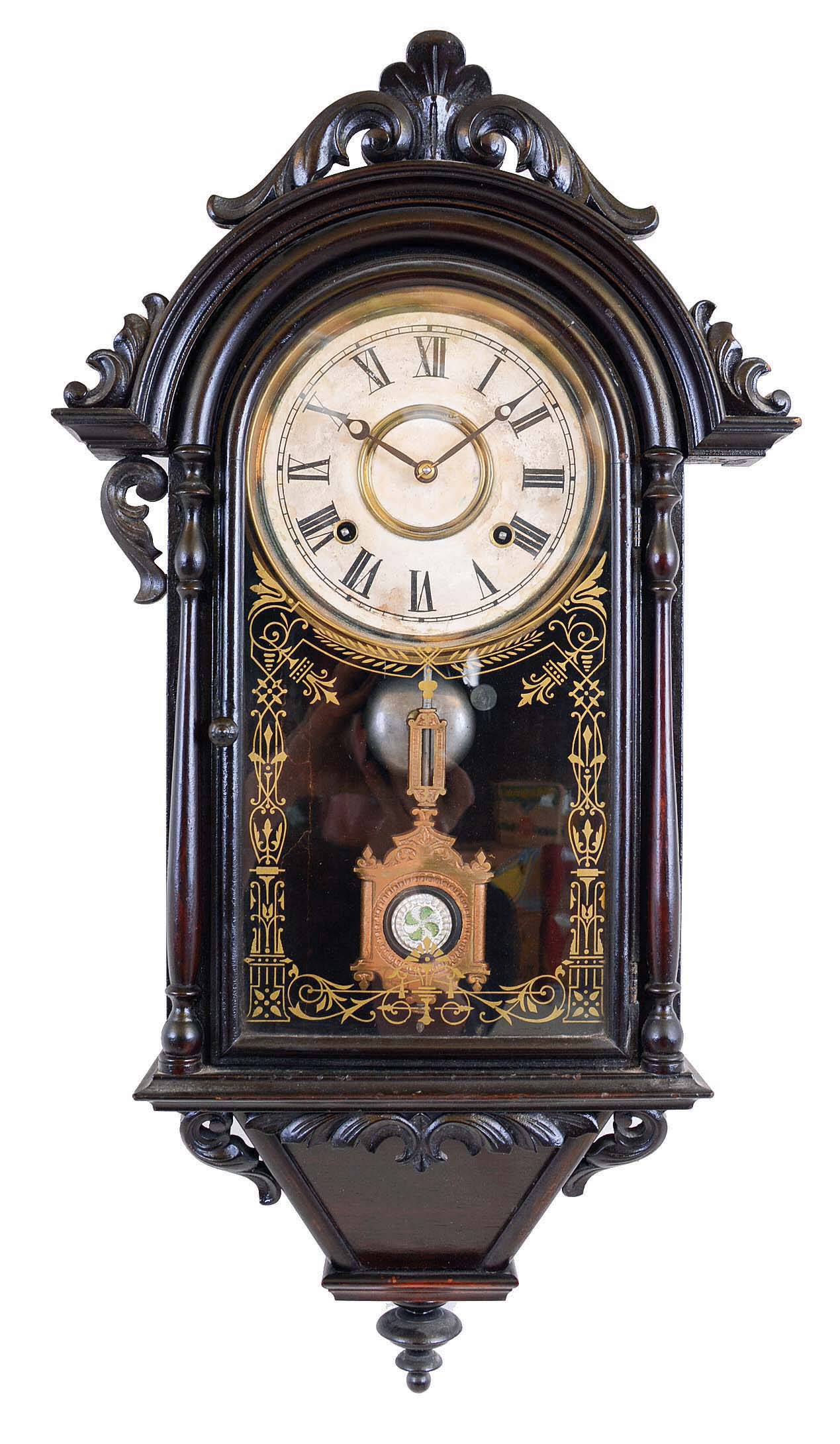 E. N. Welch Mfg. Co., Forestville, Conn., "Italian Hanging V.P.", 8 day, time and strike spring brass movement wall clock. — Antique Clocks Price Guide