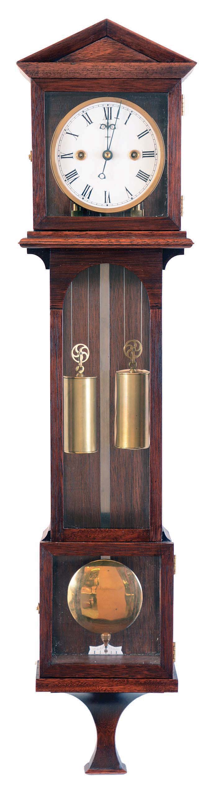 Leland Hurst, Centennial, CO, Handmade copy of a Laterndluhr, 8 days, double wind weight brass movement wall timepiece. — Antique Clocks Price Guide