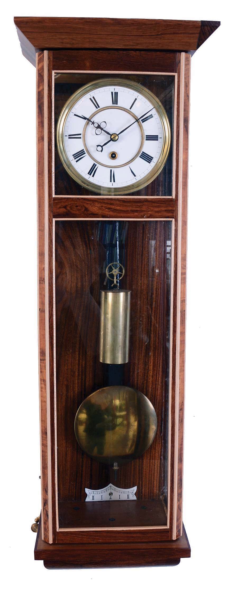 Leland Hurst, Centennial, CO, Handmade copy of small "Biedermeier" wall timepiece with period 8 day, weight brass movement. — Antique Clocks Price Guide