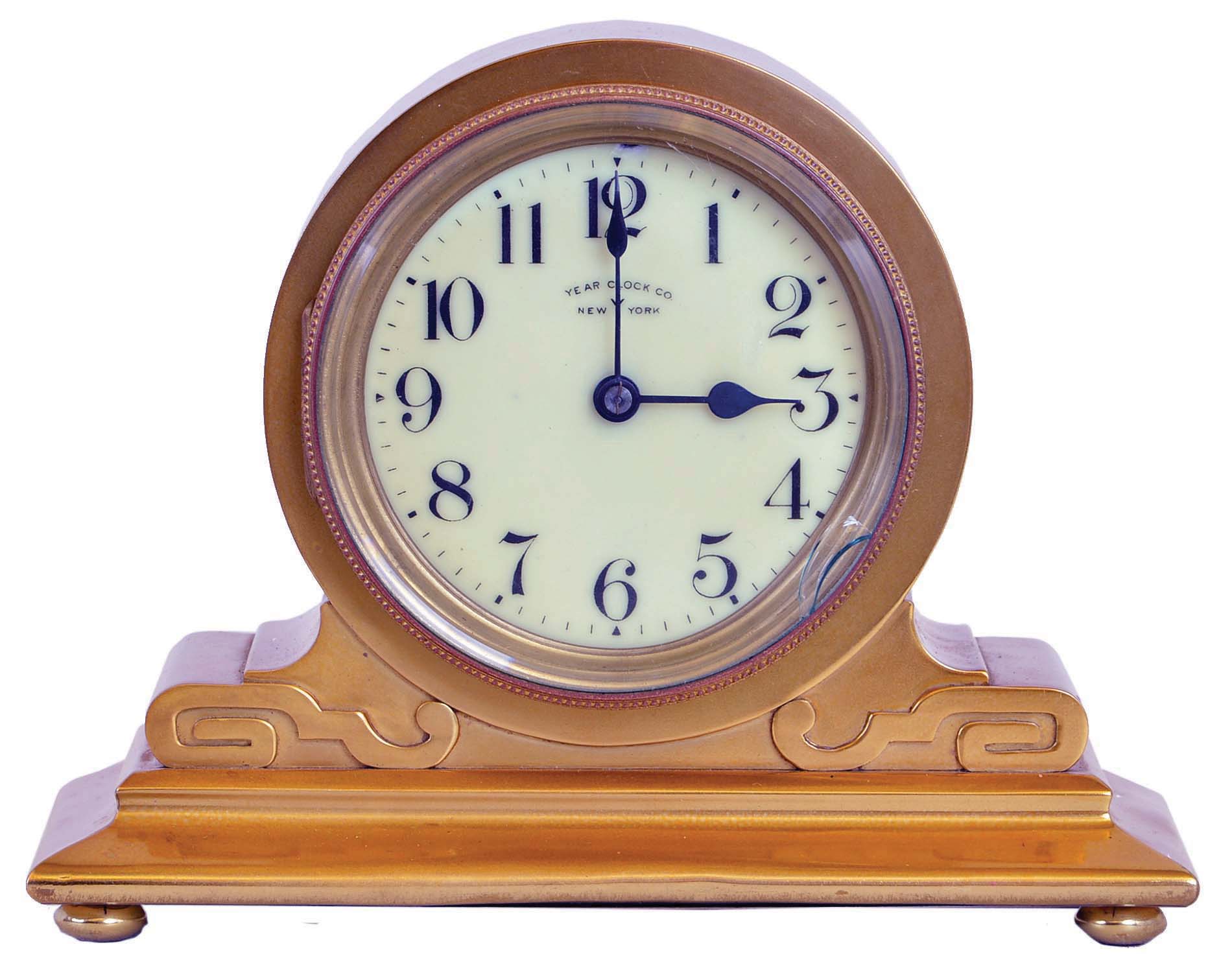 Year Clock Co., Mt. Vernon, New York, year running spring brass lever movement mantel clock. — Antique Clocks Price Guide