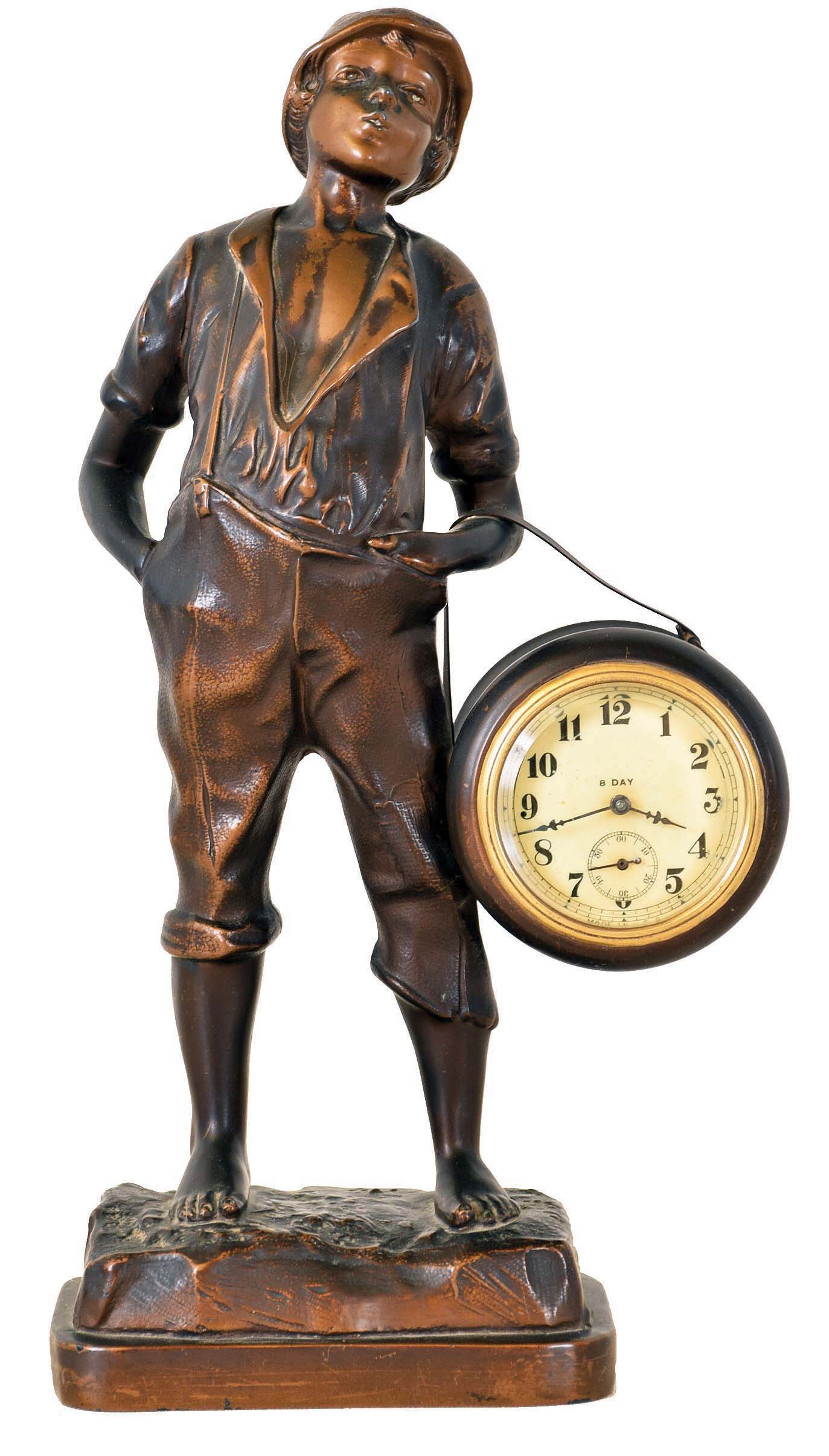 Ansonia Clock Co., New York, NY, "Novelty No. 807", whistling boy, 8 day, lever spring driven movement novelty figural timepiece. — Antique Clocks Price Guide