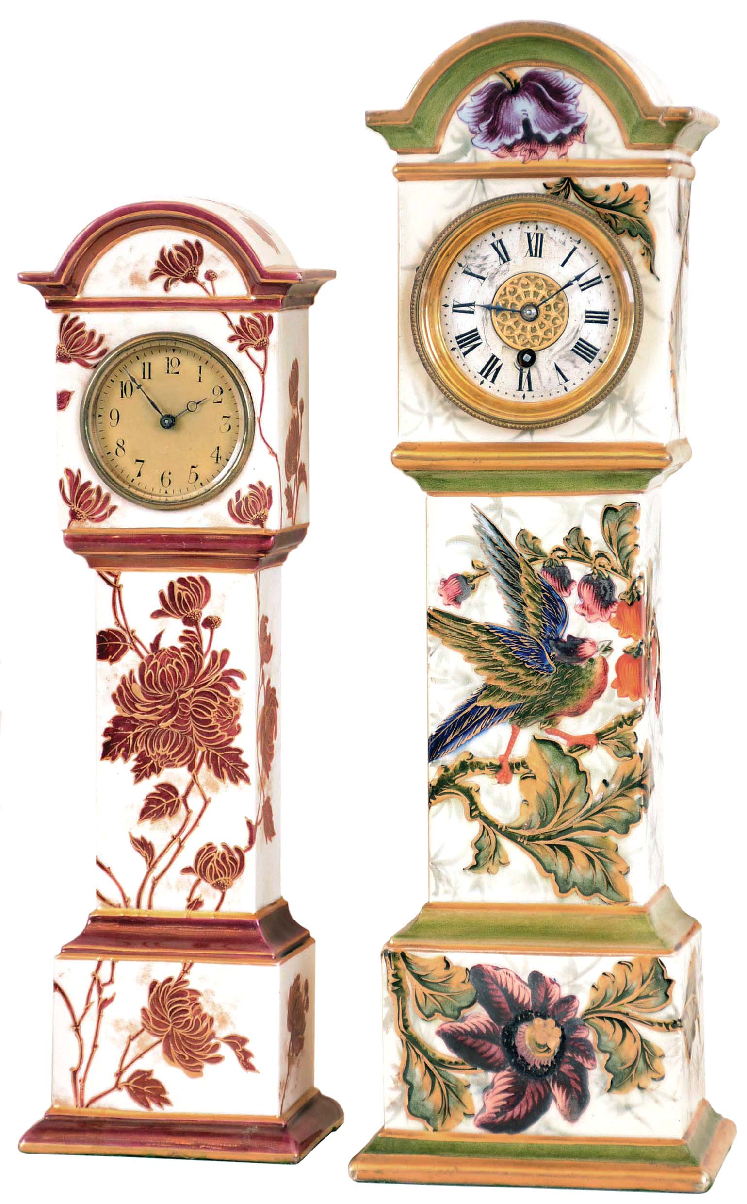 Clocks- 2 (Two) Miniature Porcelain Grandfather French 8 day time only, early 20th century — Antique Clocks Price Guide