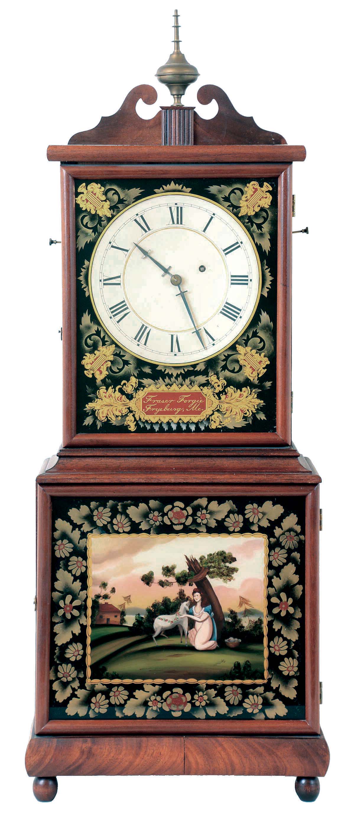 Fraser Forgie, Fryeburg, ME, 8 days, weight brass timepiece movement Massachusetts shelf clock. — Antique Clocks Price Guide