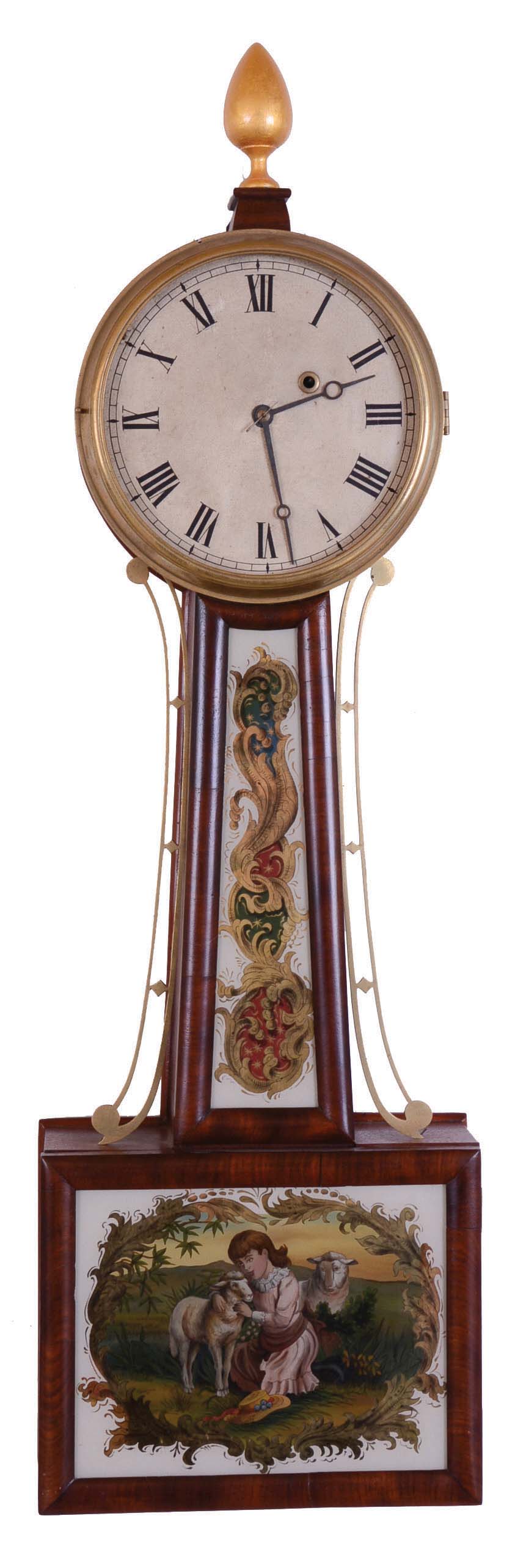 Massachusetts 8 day, weight brass movement Patent or Banjo wall timepiece. — Antique Clocks Price Guide
