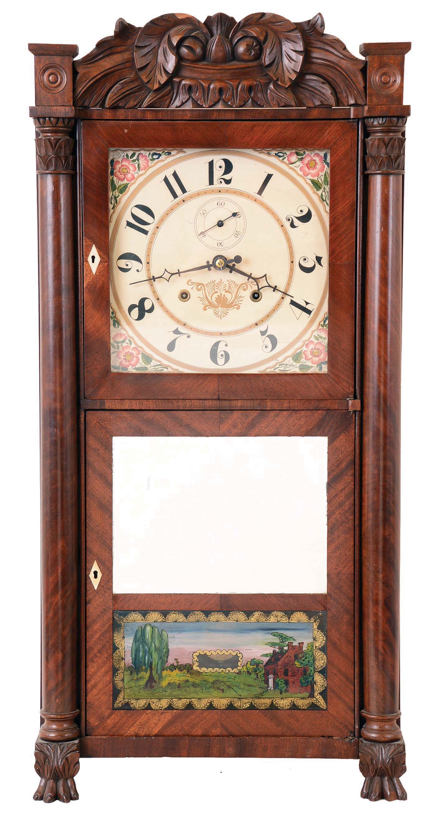 Seth Thomas, Plymouth Hollow, Conn., 8 day, time and strike weight wood movement half column & carved splat shelf clock. — Antique Clocks Price Guide