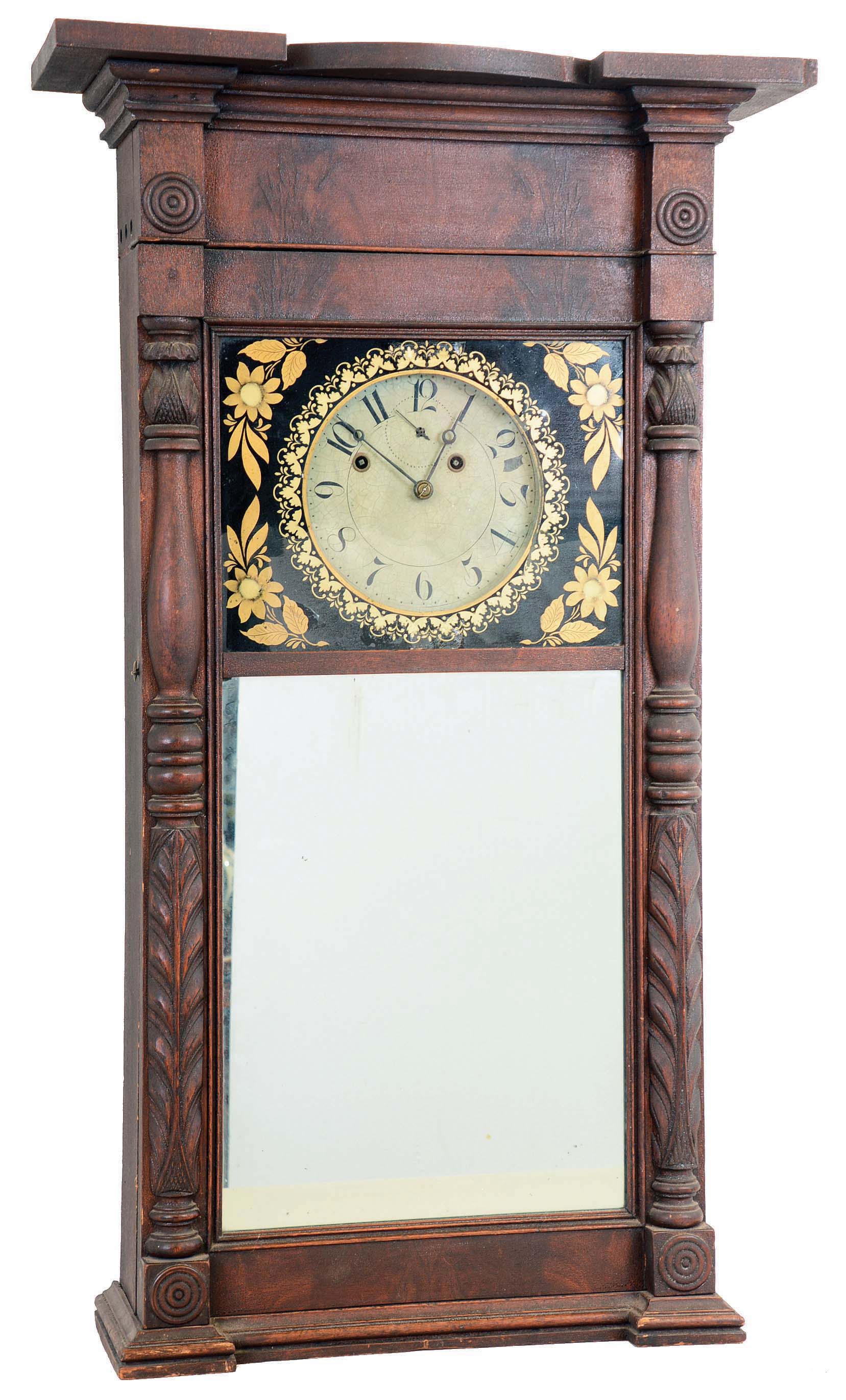 Munger & Benedict, Auburn, New York, 8 days, time and strike weight brass movement Ironing Board shelf clock. — Antique Clocks Price Guide