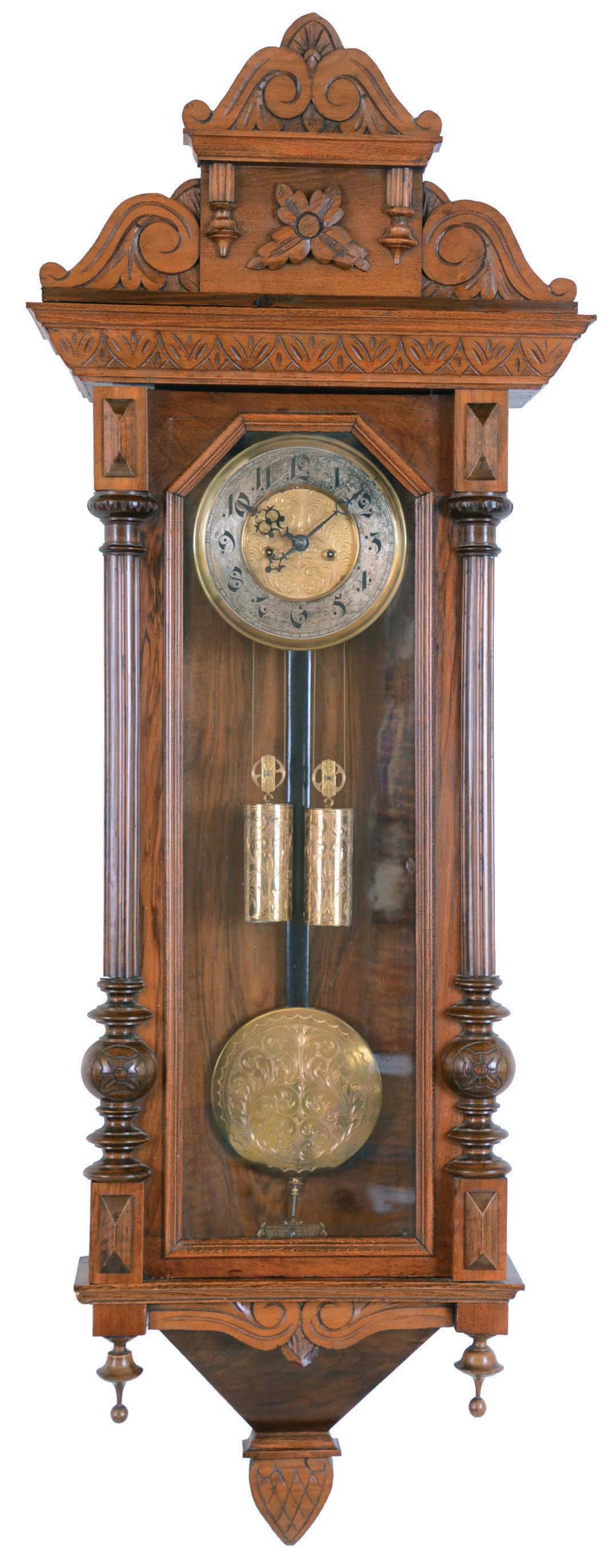 Gustav Becker, Germany, walnut 2 weight 8 day time and strike Vienna regulator, Medaille D'Or movement #102775 — Antique Clocks Price Guide