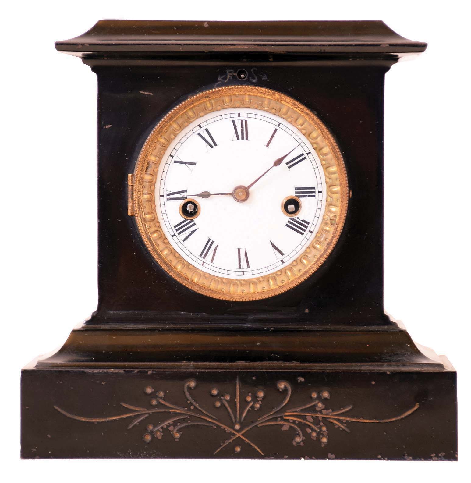 E. N. Welch Mfg. Co., Forestville, Conn., "No. 9 Iron" mantel clock with 8 day time & strike baby Patti movement. — Antique Clocks Price Guide
