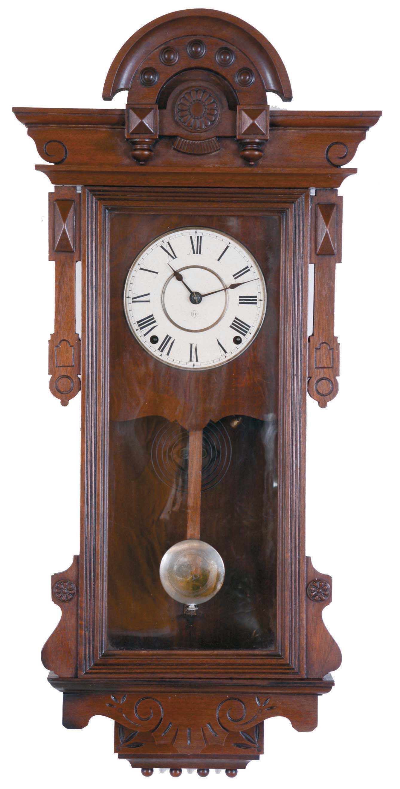 Seth Thomas Clock Co., Thomaston, Conn., "Panama", 8 day, time and strike spring brass movement wall clock. — Antique Clocks Price Guide