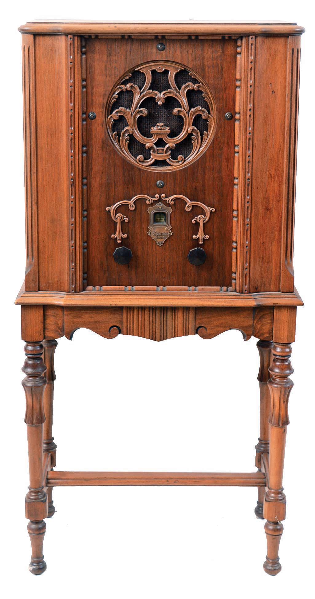 Music & Sound Producing Items- (3) and accessories: (1) Sparks, Whittington Co., Jackson, MI. "Jewel" Model 400 small size floor standing radio in Mahogany case; (2) Reproduction of the original Edison Reproducer; (3) Small portable Edison phonograph machine serial #137420 including approximately fifty 5.5in records and three additional reproducers — Antique Clocks Price Guide