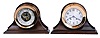 Chelsea Clock Co., Boston, Mass., lacquered brass 5.5" dial ship's bells 8 day clock #770311 and barometer pair with mahogany cradles, c1973