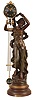 France, swinging clock, "Jeunesse et Papillons" (youth and butterflies) by Rancoulet, the female figure in flowing garb and with a butterfly on her dress, her right arm held aloft, and supporting the swinging timepiece, the 8 daytime and strike movement contained in the patinated, upper sphere, with three rod gridiron style connection to matching lower ball, alll mounted to a painted, molded base