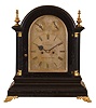 A. Porter, Hartley Wintney, England, bracket clock, the ebonized case with heavily molded base and molded arch top, fluted quarter columns, gilt paw feet and gilt crocket and pinnacle finials, Roman numeral silvered dial with strike control and rating chapter at top, blued steel hands, 8 day two train fusee movement, striking the hours on a large gong
