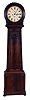 Unsigned Scottish drum top tall clock, 8 days, time and bell strike, weight driven movement in a mahogany and mahogany veneer case with painted iron dial.