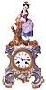 French porcelain 2-piece mantel clock, 8 day time and strike small unsigned movement with thread suspension, count wheel and bell