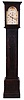 Riley Whiting, Winchester, Conn., tall clock, 30 hour, time and bell strike, wooden works weight driven movement in a grain painted flat top soft wood case with painted wooden dial.