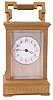 France, carriage clock, Anglaise case with engraved, fleur de lis inspired ornament, and set with beveled glasses, Arabic numeral white enamel dial with silvered mask, blued steel Breguet style hands, 8 day time and strike movement with lever platform, counting the hours on a gong