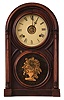 Atkins Clock Co., Bristol, Conn., "Round Top No. 1", 8 days, time, strike and alarm spring brass movement shelf clock.