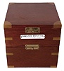 Hamilton Watch Co., Lancaster, Penn., model 21 marine chronometer, 14 jewel key wind and set, straight line damascened nickel plate movement, with spring detent escapement and chronometer balance with helical hairspring, and Arabic numeral metal dial with wind indicator, black painted steel spade and poker hands, contained in a gimbaled mahogany box with brass hardware, the inside of the box top with printed instruction sheet, serial #2E2088, c1940