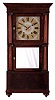 Rodney Brace, North Bridgewater, Mass., shelf clock with a weight driven Terry-style 30 hour time and strike and alarm wooden works movement in a triple decker pilaster and cornice top mahogany veneered case.