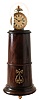 Light house clock case in the manner of Simon Willard, turned mahogany and mahogany veneer on brass ball feet, the front with applied gilt ornament, white painted Roman numeral dial with gilt bezel, mounted to a wooden block, with glass dome, 20th century