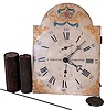 Riley Whiting, Winchester (Conn.) 30 hour time and strike wooden movement, painted wood dial, with seconds and calendar rings, pendulum and tin-can weights (no case) , c1825