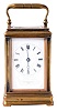 France, for Charles Frodsham & Co., carriage clock, Gorge case set with beveled glasses, Roman numeral white enamel dial, blued steel Breguet style hands, 8 day time and strike movement with lever platform, counting the hours on a bell, serial #19055, dial and movement signed