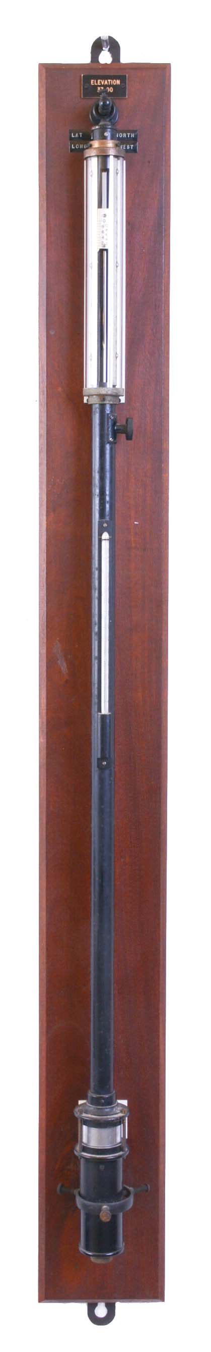 Stick barometer, mounted to a mahogany backboard — Antique Clocks Price Guide
