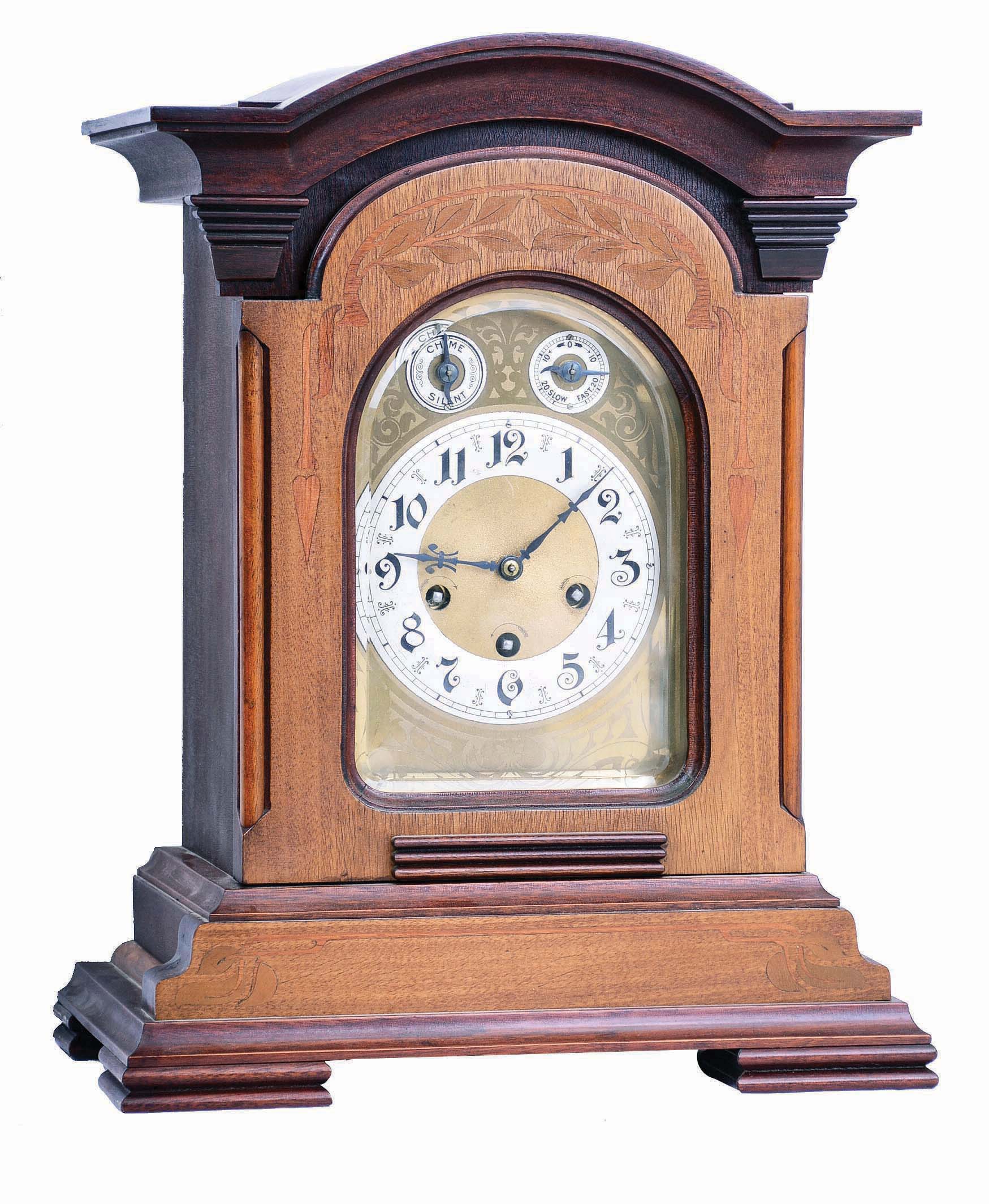 German, Junghans 8 days, time and strike, three train Westminster quarter chime, spring driven brass movement bracket clock. — Antique Clocks Price Guide