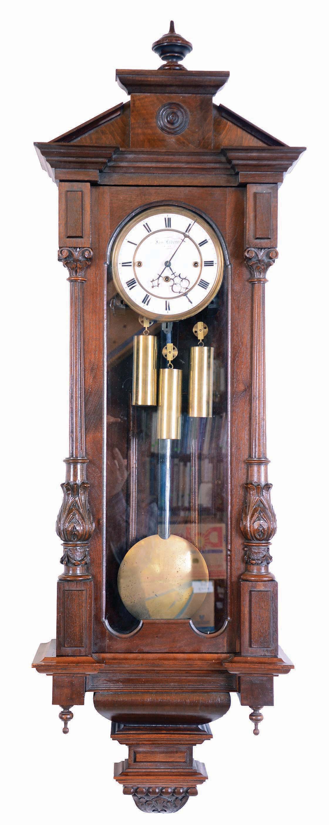 Jos. Lederer, Wien, Austria 3- weight grand sonnerie walnut Vienna Regulator wall clock — Antique Clocks Price Guide