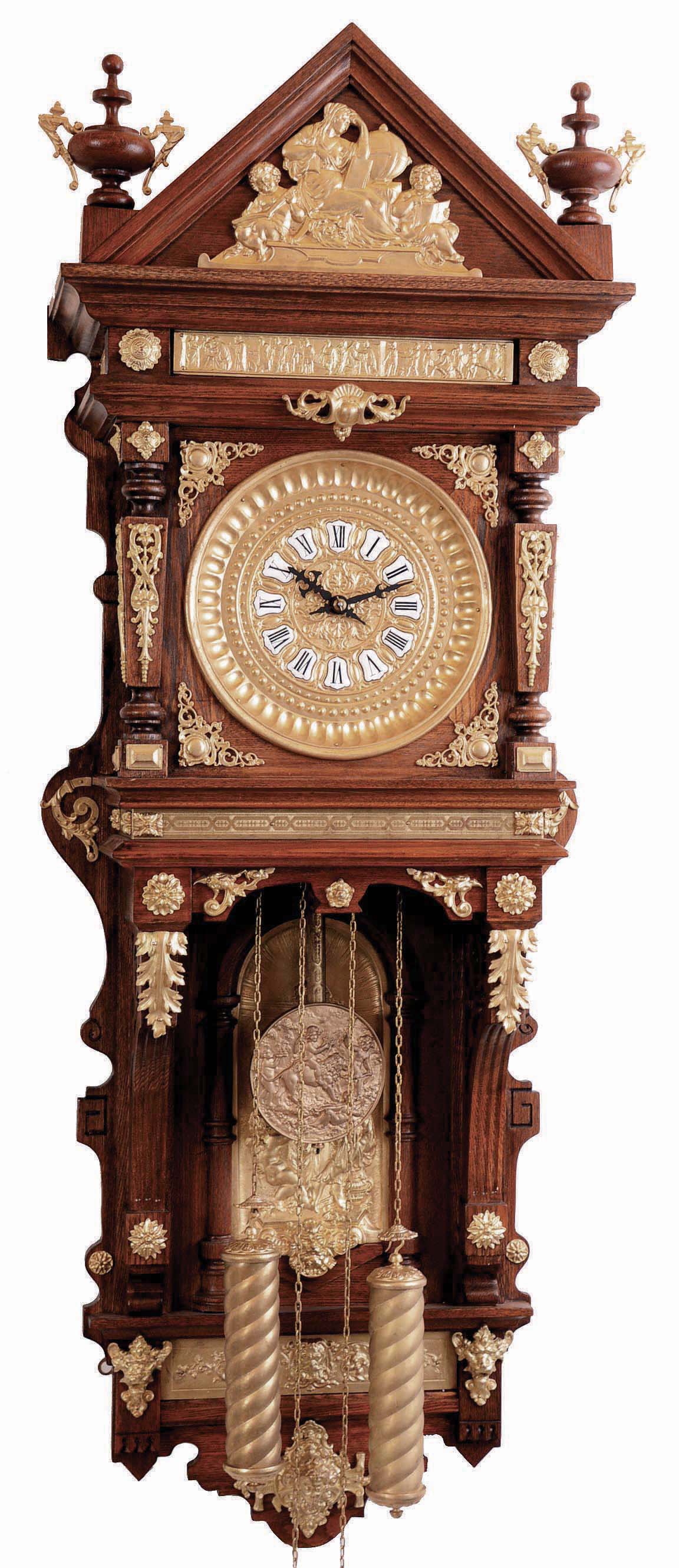 Reproduction, Ansonia "Hanging Antique" 8 day time and strike weight driven oak wall clock, late 20th century — Antique Clocks Price Guide