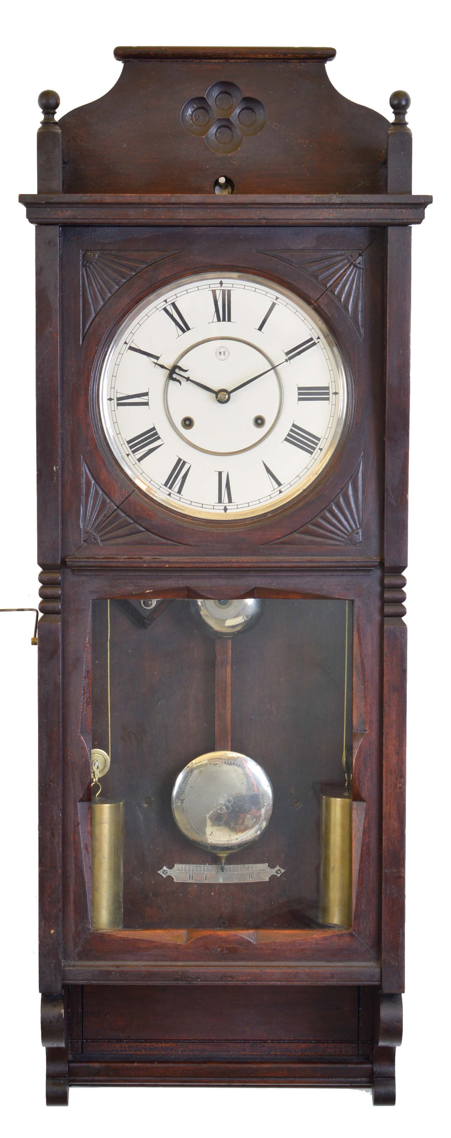 Seth Thomas Clock Co., Thomaston, Conn., "Flora" wall clock with a weight driven 8 day time and strike movement in a walnut case. — Antique Clocks Price Guide