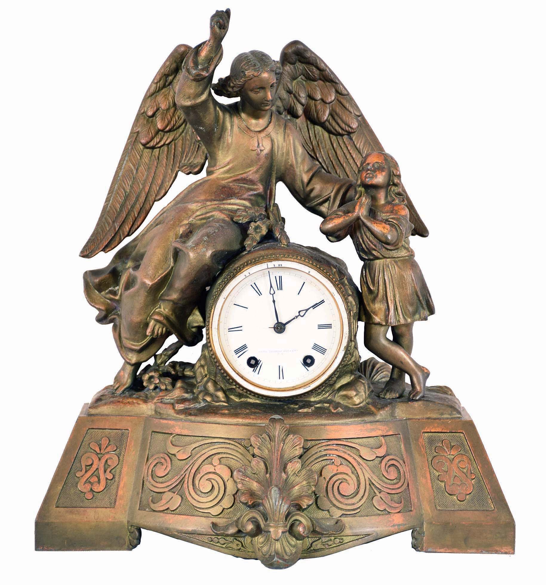 Seth Thomas Sons & Co., New York, NY, "No. 8011" statue clock with a 15 day spring driven time and strike movement in a cast metal case. — Antique Clocks Price Guide