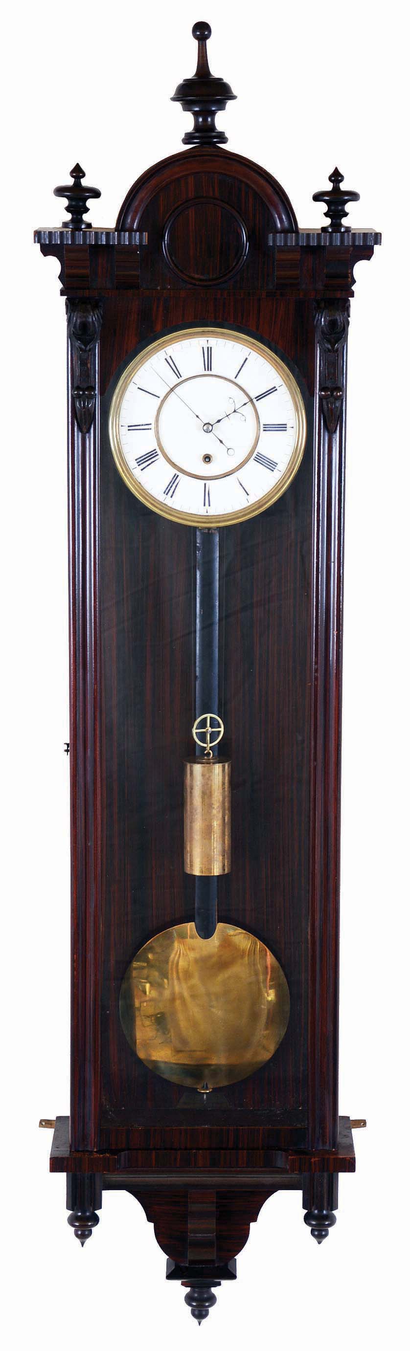 Austrian, 30- day, single weight timepiece, in original imitation rosewood grained case, the movement with 2- piece porcelain dial, smooth bezel and delicate hands. — Antique Clocks Price Guide