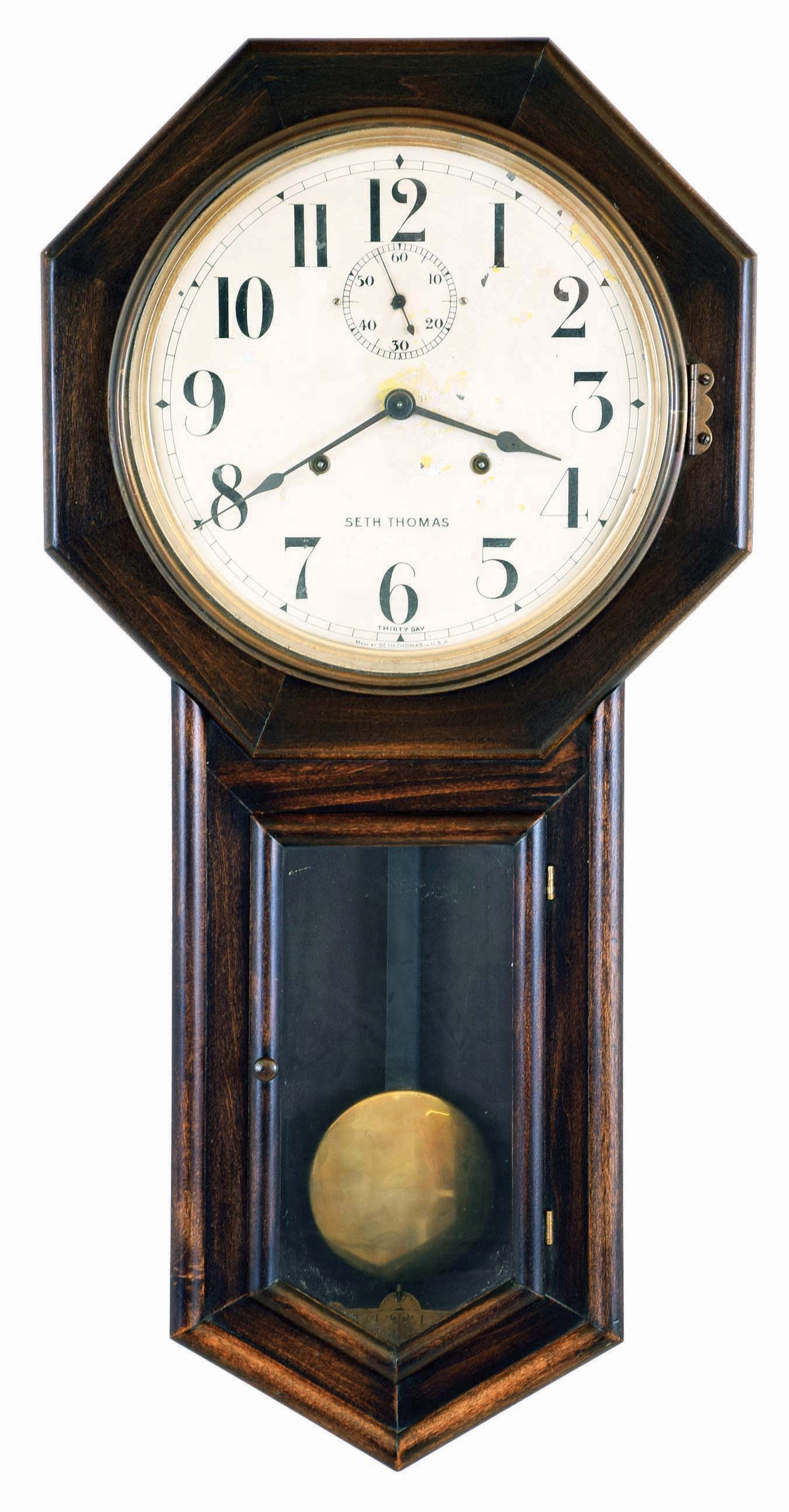 Seth Thomas Clock Co., Thomaston, Conn., "World", 30 day, spring brass movement wall timepiece. — Antique Clocks Price Guide