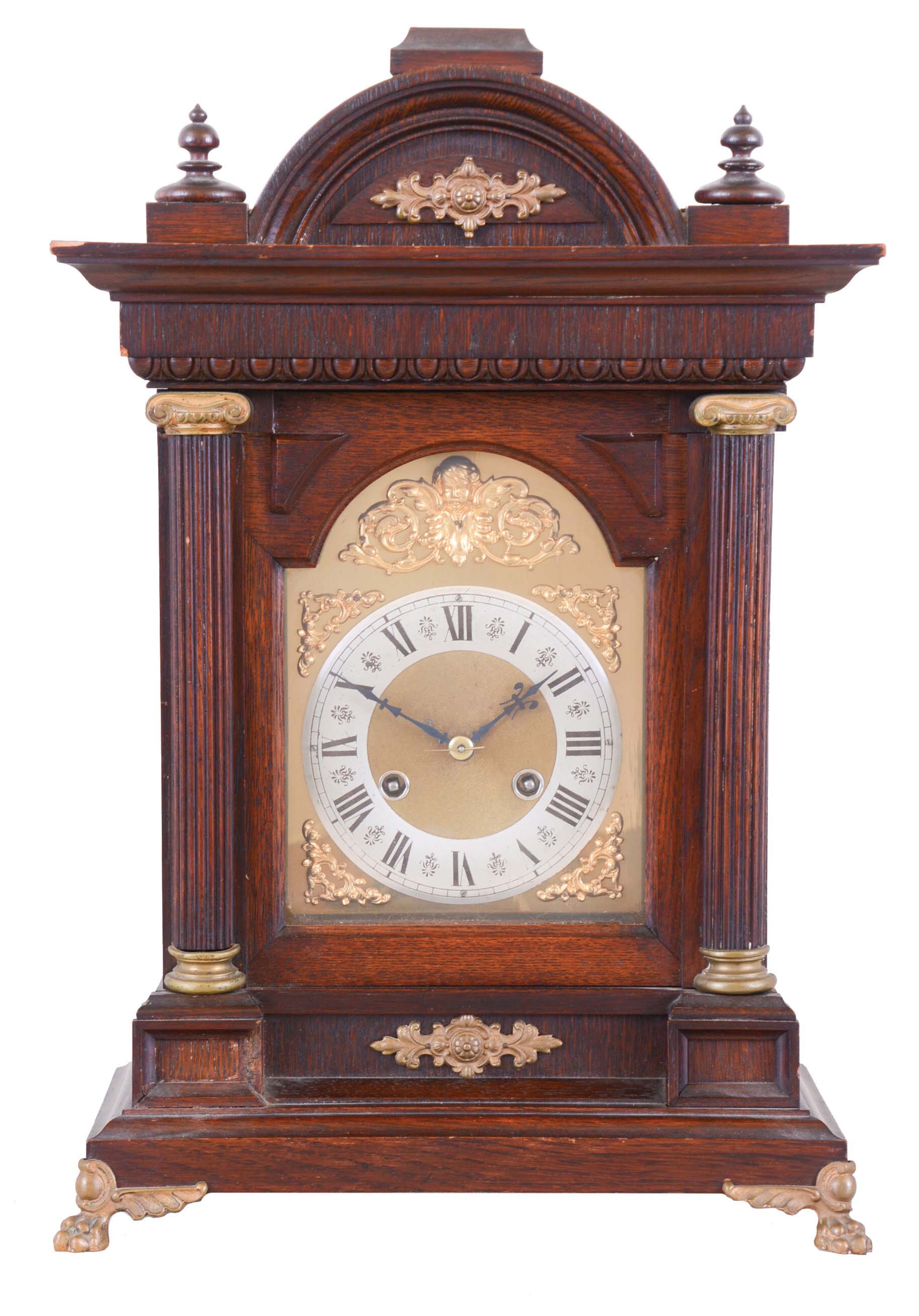 Germany, Junghans, 8 day, time and strike spring brass movement with chime on the quarter hour bracket clock. — Antique Clocks Price Guide