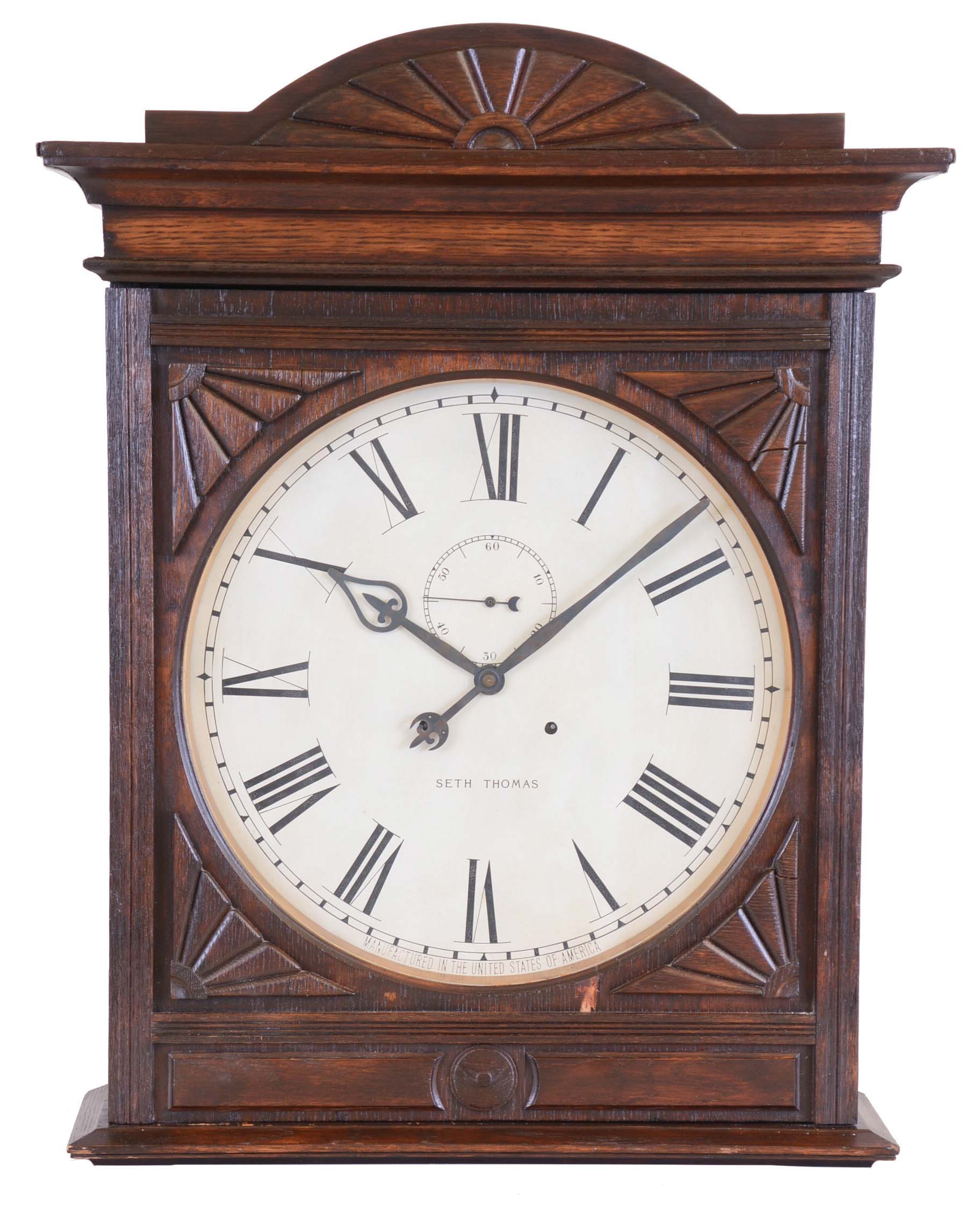Seth Thomas Clock Co., Thomaston, Conn., "Lobby 18 Inch", 15 days, spring brass movement wall timepiece. — Antique Clocks Price Guide