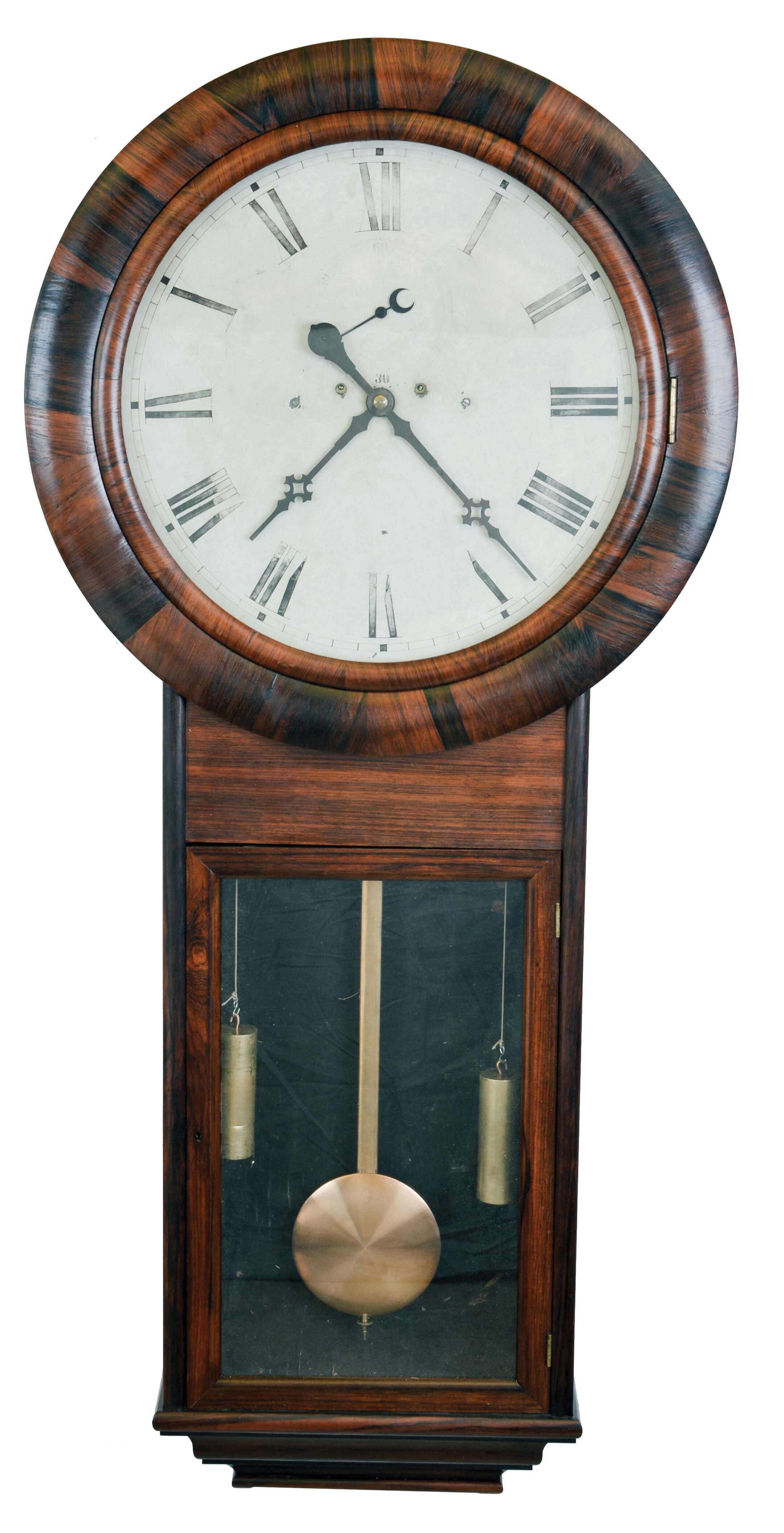 Welch, Spring & Co., Forestville, Conn., "Regulator No. 2", 8 day, weight brass movement wall timepiece. — Antique Clocks Price Guide