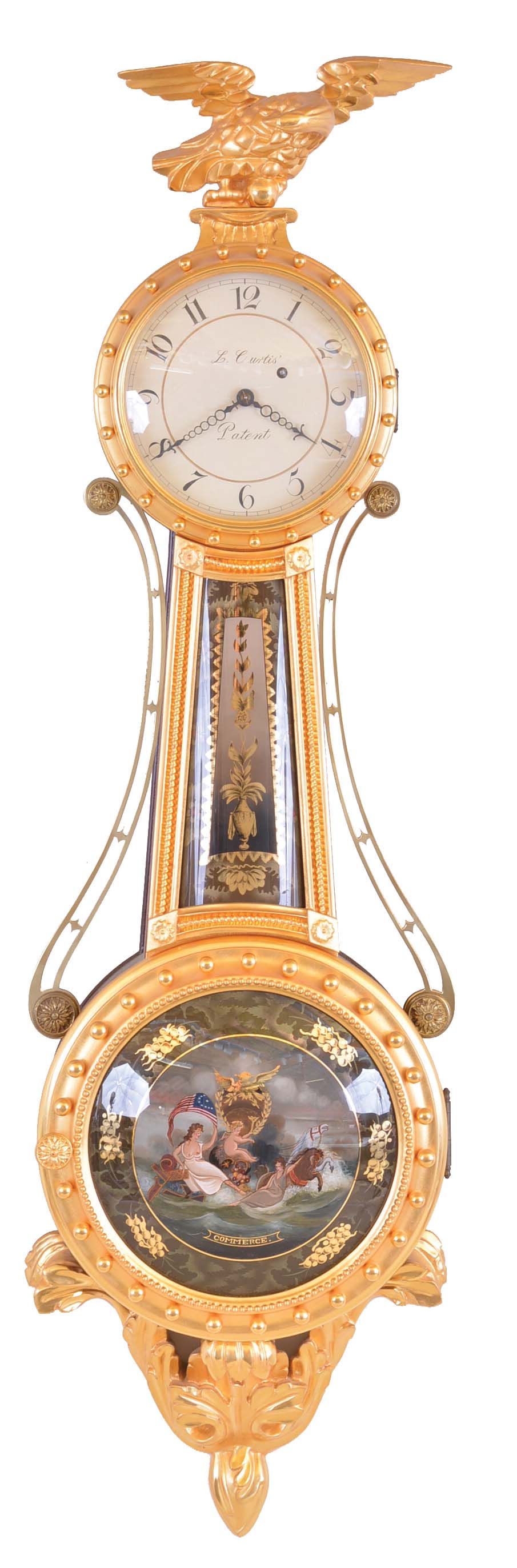 Theodore E. Burleigh, Winchester, Mass., 8 day, weight brass movement copy of a Lemuel Curtis, Concord, Mass., Girandole. Marked No. 23 — Antique Clocks Price Guide