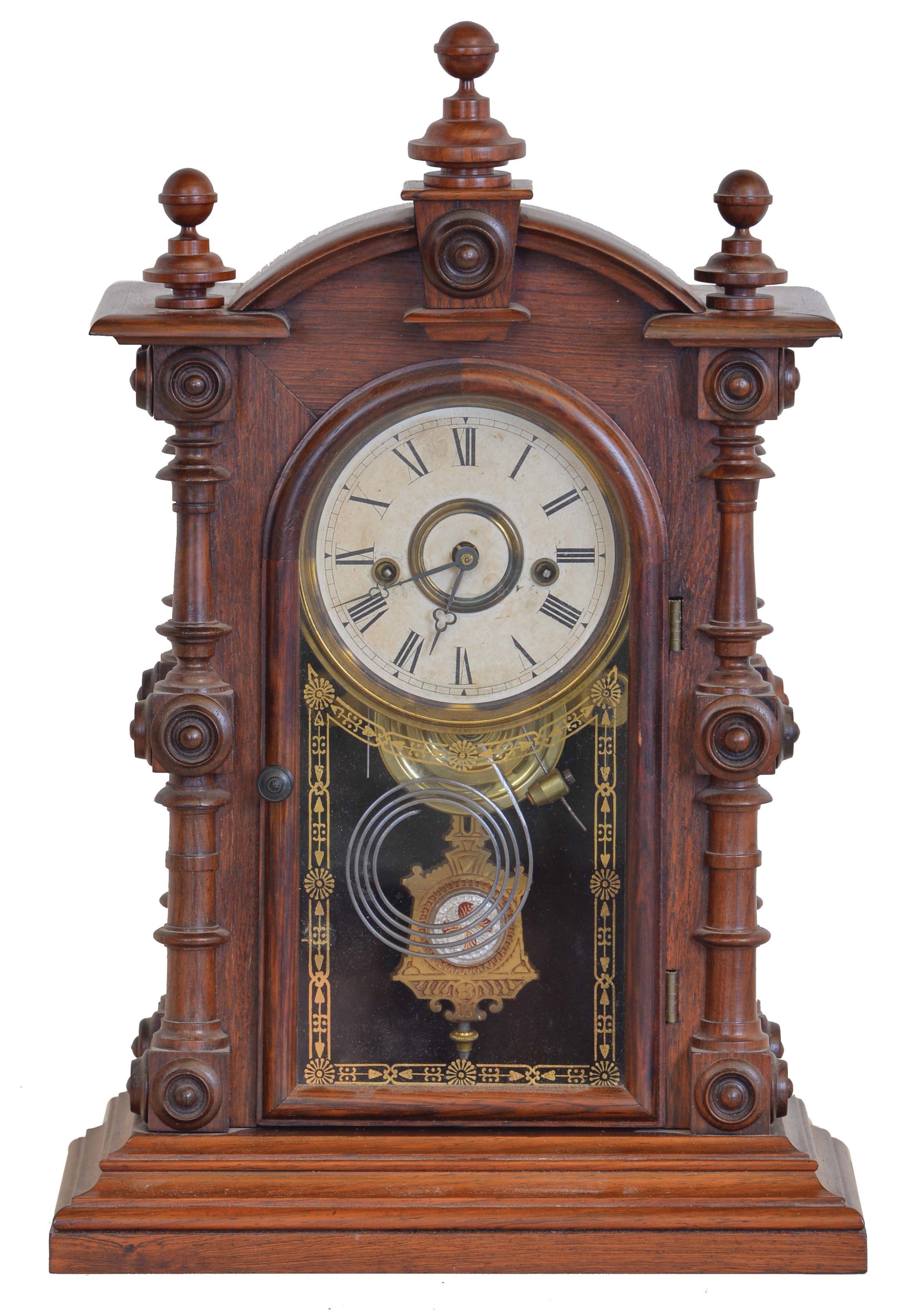 Welch, Spring & Co., Forestville, Conn., "Patti No. 1" shelf clock with a spring driven 8 day time and half hour strike movement in a rosewood case. — Antique Clocks Price Guide