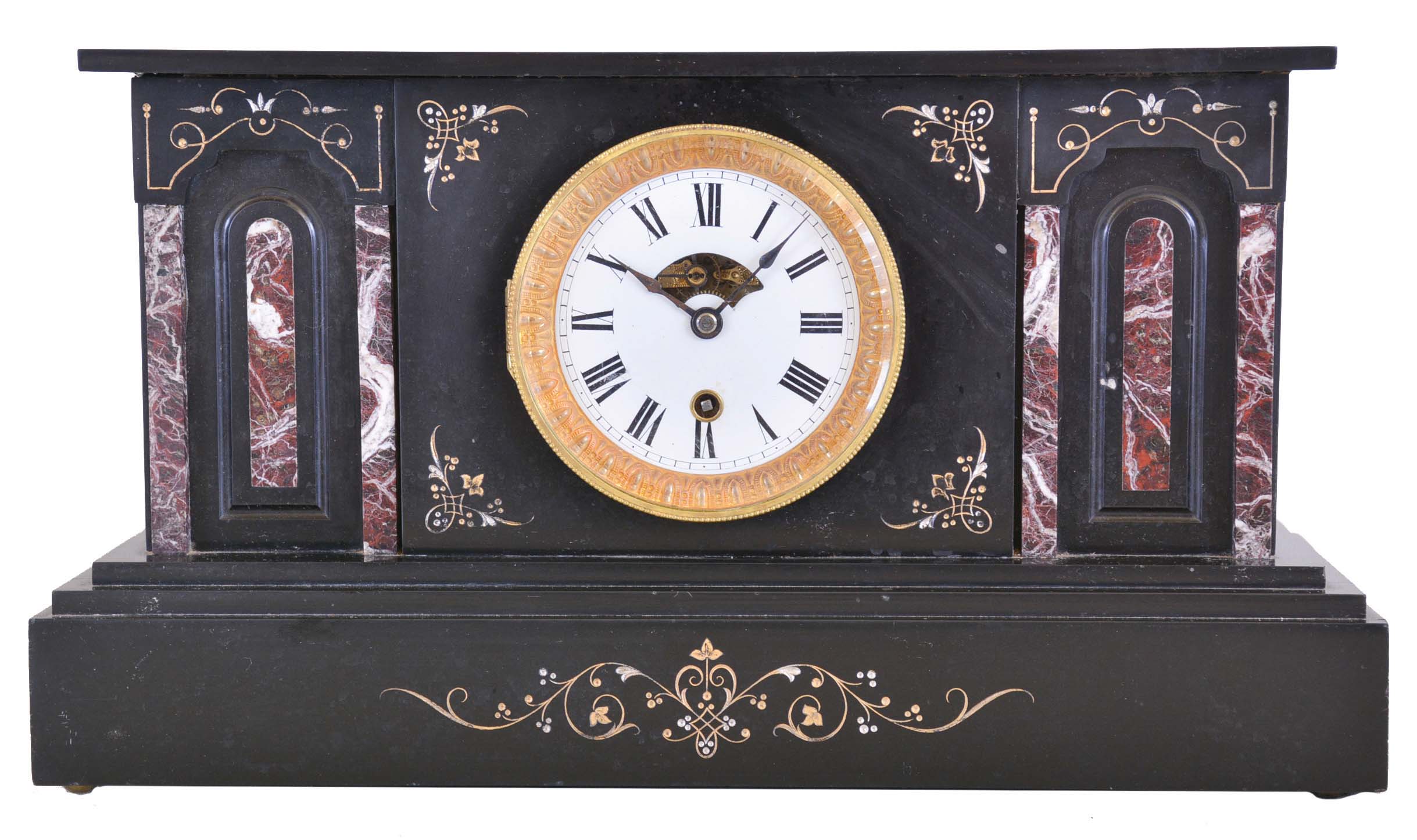 Boston Clock Co., Boston, Mass., 8 day, spring brass lever movement marble mantel clock. — Antique Clocks Price Guide