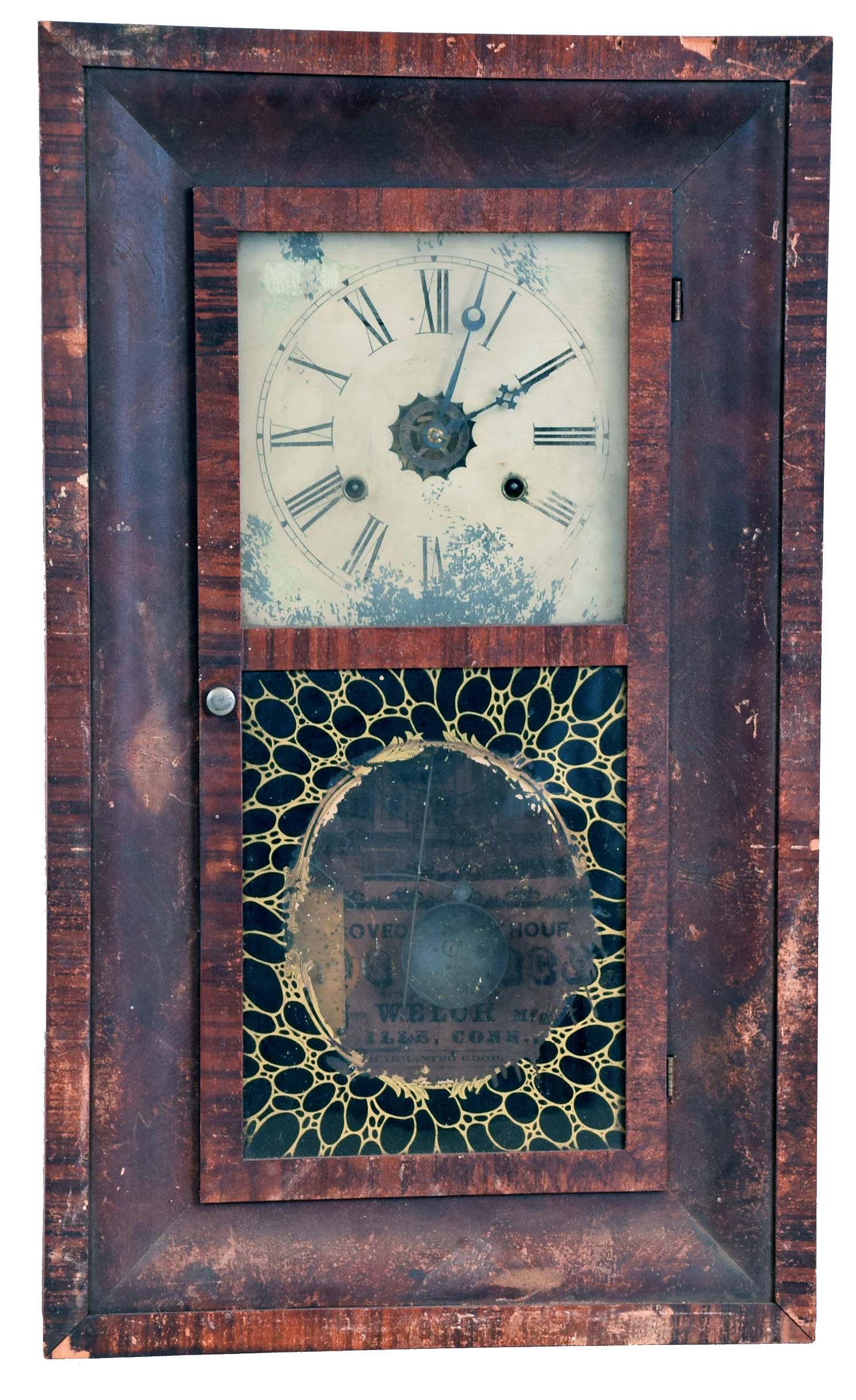 Clocks- 6 (Six): (1) William S. Sperry, New York, 8 day, time, strike and alarm weight brass movement OG shelf clock, c1845 (2) Union Manufacturing Co., Bristol, Conn., 30 hour, time and strike weight brass movement OG shelf clock, c1845 (3) Ansonia Brass & Copper Co., Ansonia, Conn., 30 hour, time and strike weight brass movement OG shelf clock, c1870. (4) New Haven Clock Co., New Haven, Conn., 30 hour, time and strike weight brass movement OG shelf clock, c1860 (5) Forestville Manufacturing Co., Bristol, Conn., 8 day, time and strike weight brass movement OOG shelf clock, c1850 (6) E. N. Welch Mfg Co., Forestville, Conn., 30 hour, time, strike and alarm weight brass movement OG shelf clock, c1870. — Antique Clocks Price Guide