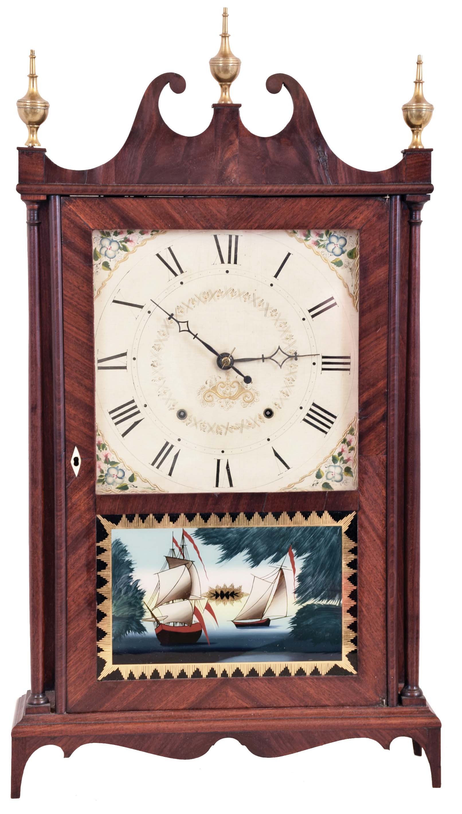 Seth Thomas Clock Co., Plymouth Hollow, Conn., 30 hour, time and strike weight wood movement pillar & scroll shelf clock. — Antique Clocks Price Guide