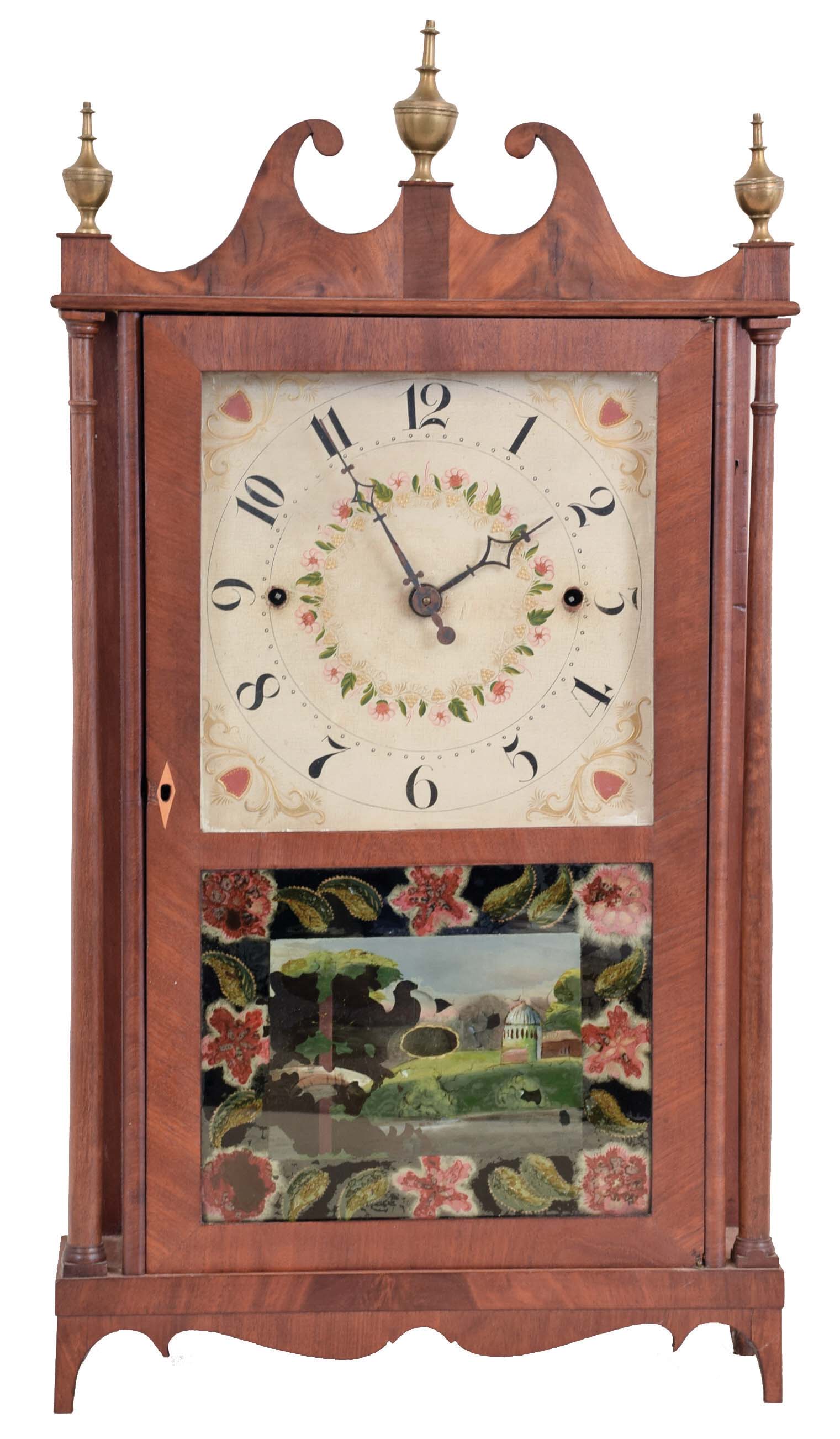 Norris North, Torrington, Conn., 30 hour, time and strike weight wood "Torrington" movement pillar & scroll shelf clock. — Antique Clocks Price Guide