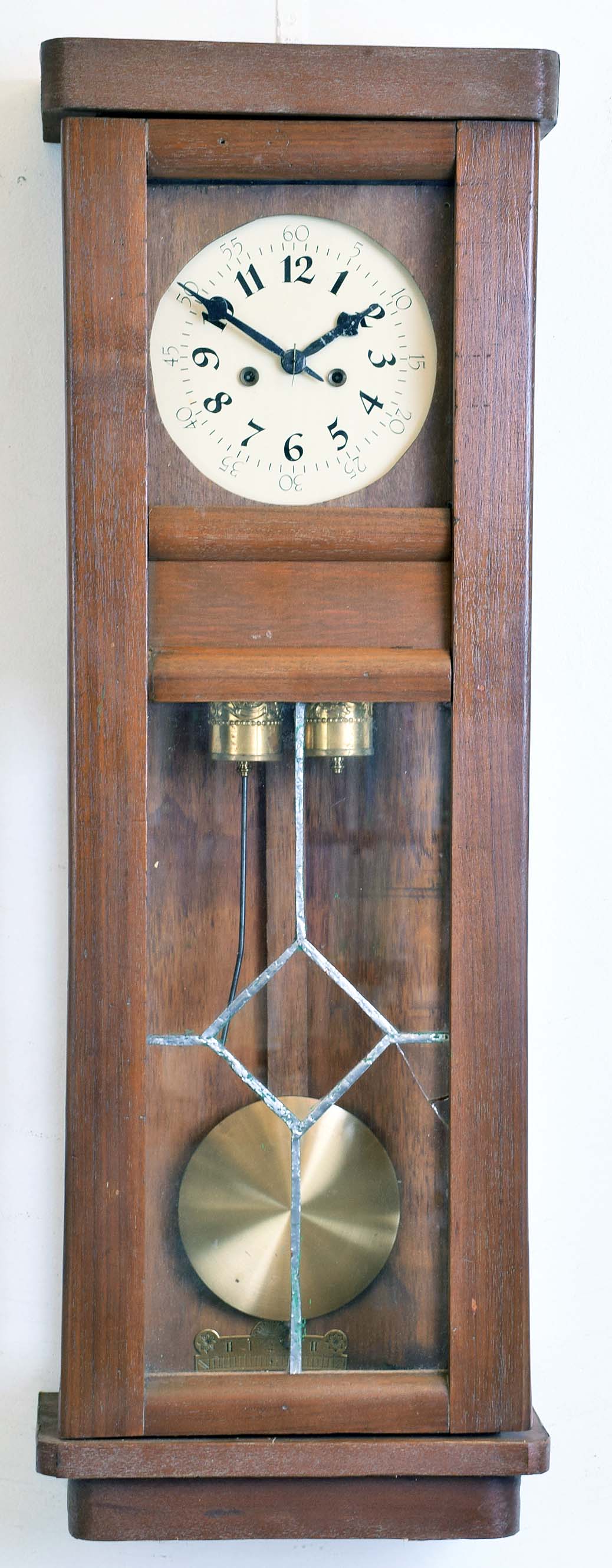 Clocks- 2 (Two) 8 day wood case wall clocks: Gustav Becker time and strike weight driven movement in later simple case with modern dial; American Clock Company, Chicago, self- winding wall clock — Antique Clocks Price Guide