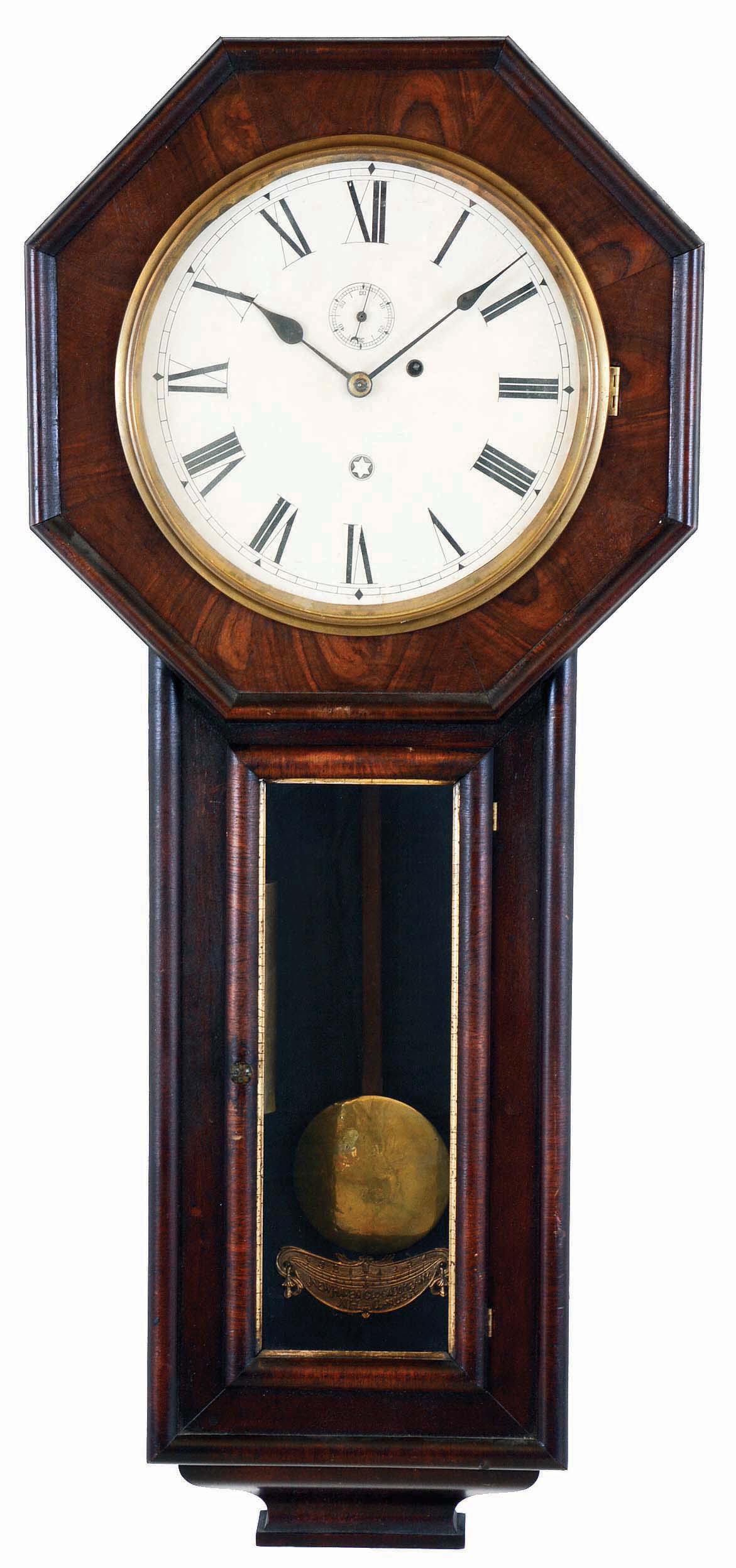 New Haven Clock Co., New Haven, Conn., "Office No. 2", 8 day, weight brass movement wall timepiece. — Antique Clocks Price Guide