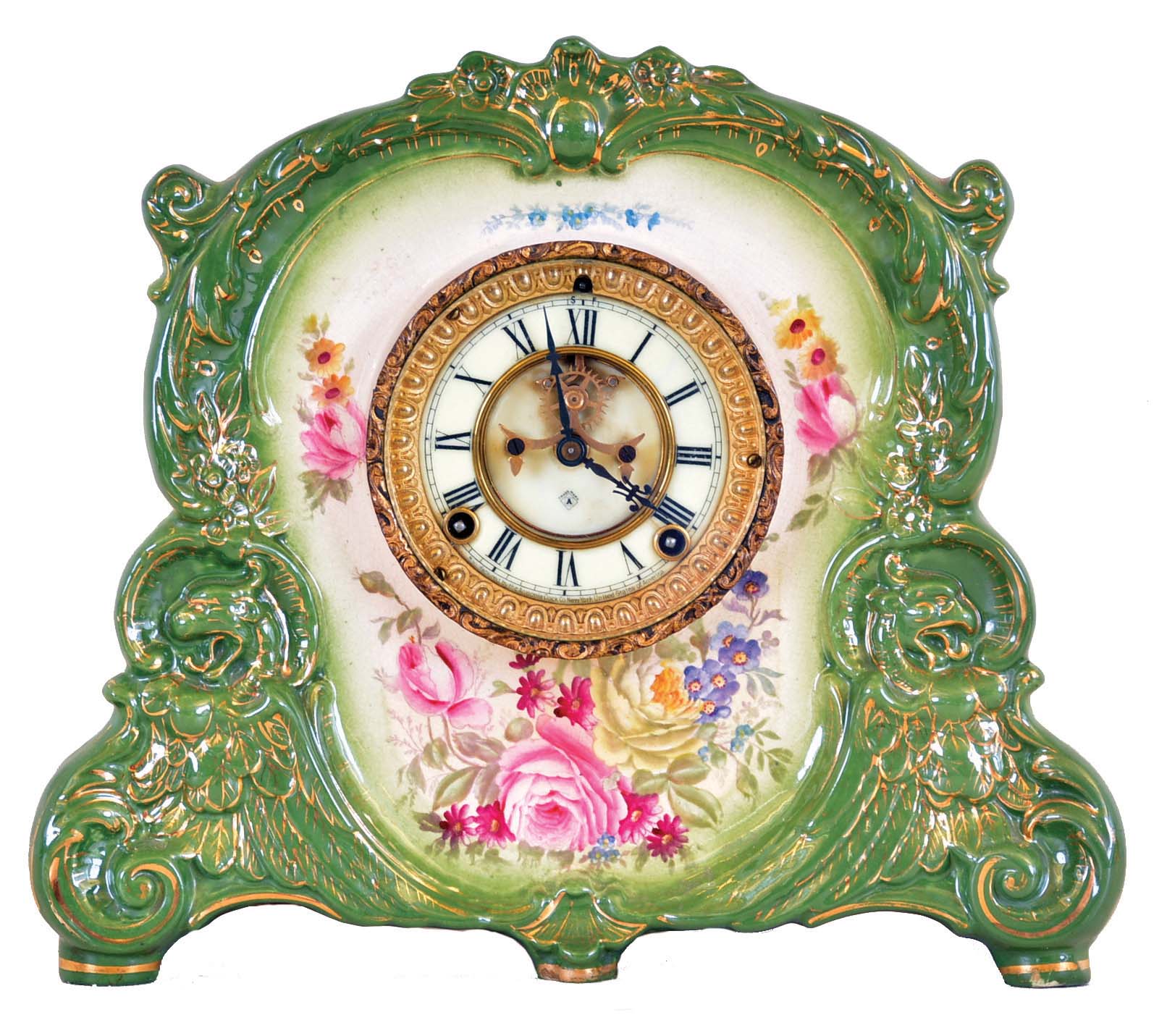 Ansonia Clock Co., Ansonia, Conn., "La Corsica", 8 day, time and strike spring brass movement porcelain case. — Antique Clocks Price Guide