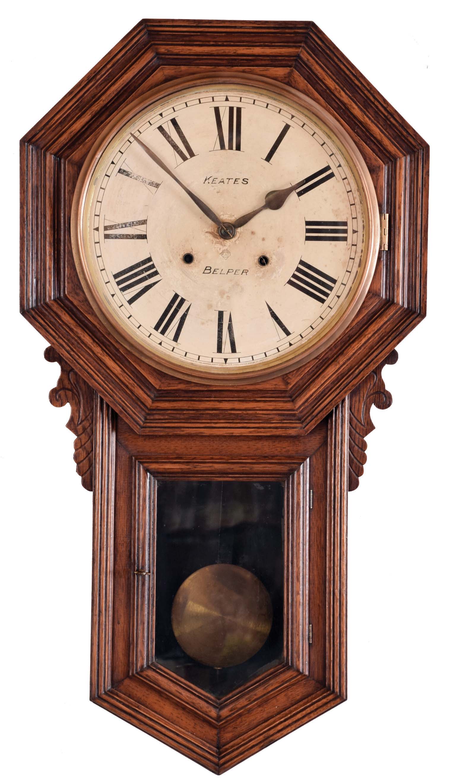 Ansonia Clock Co., New York, NY, "Regulator B", 8 day, time and strike spring brass movement wall clock. — Antique Clocks Price Guide